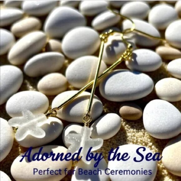 Sexy Beach Wedding Starfish Earrings • Frosted Glass Sea Star • Coastal Bridal - Picture 8 of 8